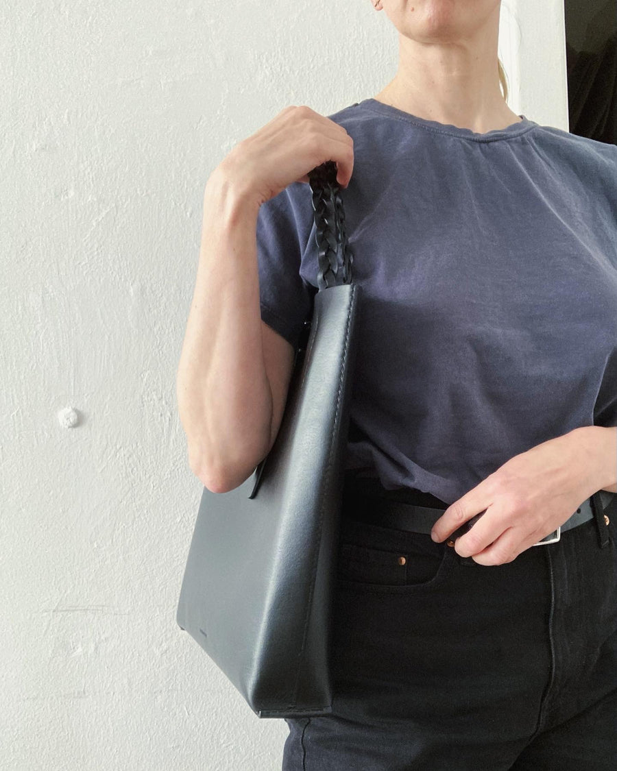 Leather tote & shoulder bag : MIMI (black)